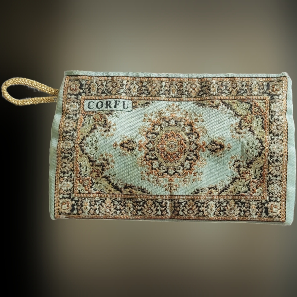 Corfu, Greece Tapestry Purse with Intricate Patterns, Zip Closure 4x6 In